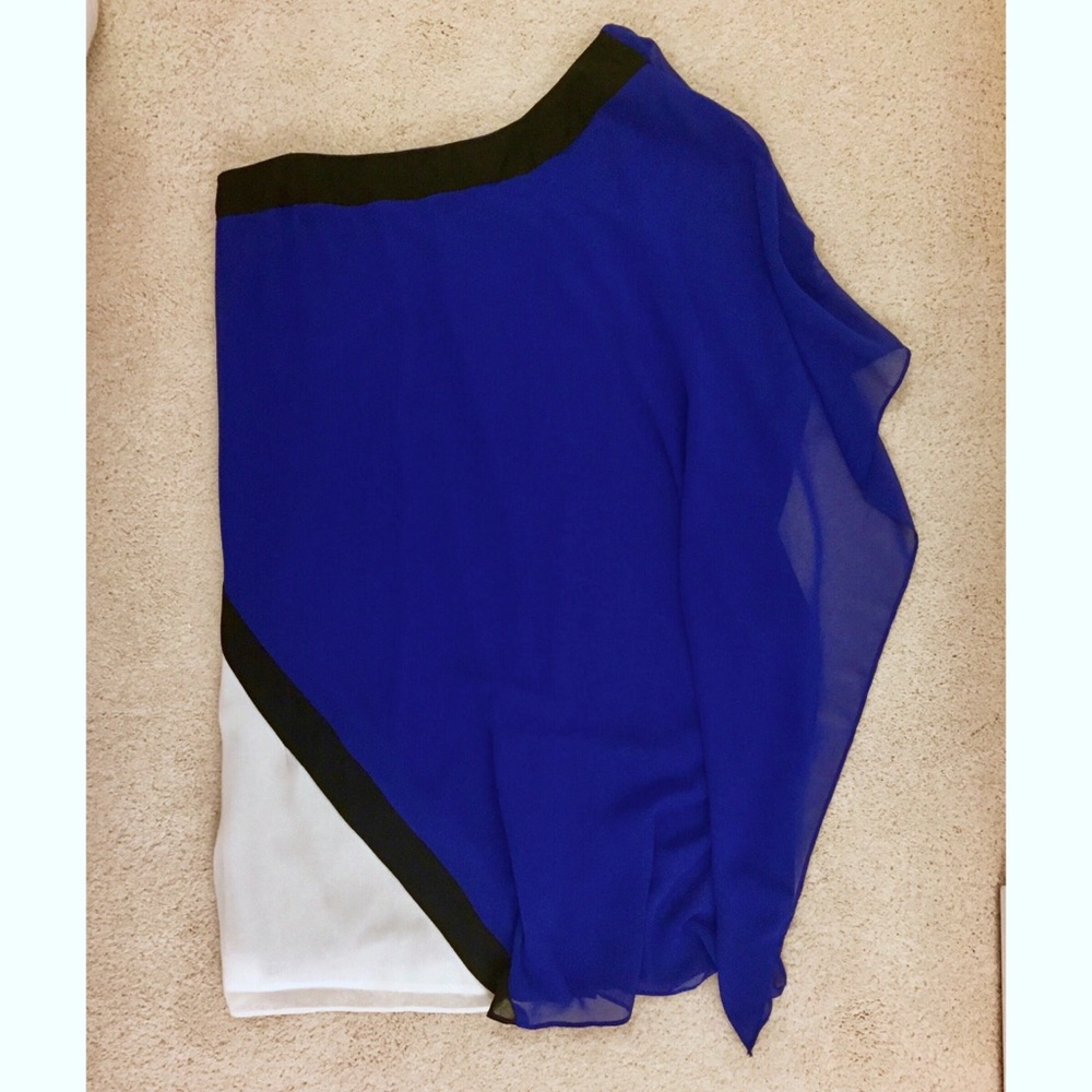 Royal Blue & White Color Block One Shoulder Dress